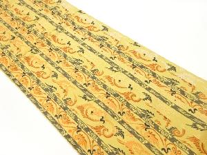 縞に抽象唐草模様織出し名古屋帯